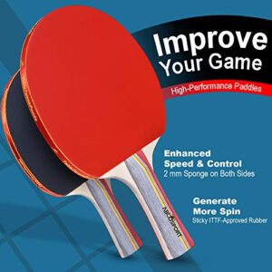 Abco Tech Table Tennis & Ping Pong Paddles and Balls Set, 4pk Table Tennis Paddles & 6 Table Tennis Balls, Ping Pong Set, Ping Pong Paddles Set of 4, Professional & Recreational Games, 2 or 4 Players