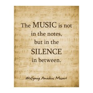 music is not in the notes - mozart inspirational music decor wall art, this sheet music poster wall decor, is great for home decor, office decor, or music room decor aesthetic, unframed - 8x10