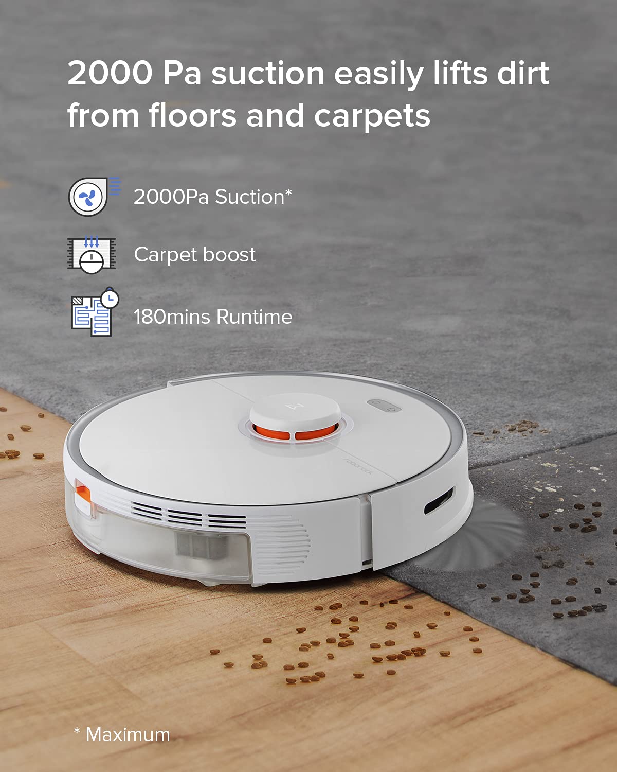 Roborock S5 MAX Robot Vacuum and Mop, Robotic Vacuum Cleaner with Electric-Tank, Self-Charging, Lidar Navigation, Selective Room Cleaning, No-mop Zones, 2000Pa Suction, 180mins Runtime (Renewed)