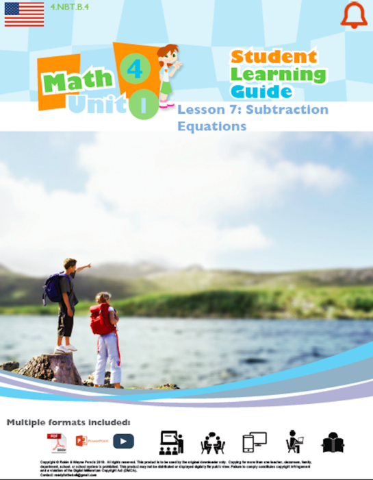 Grade 4: Math: Place Value, Addition, Subtraction & Rounding: L7: Subtraction Equations 4.NBT.B.4