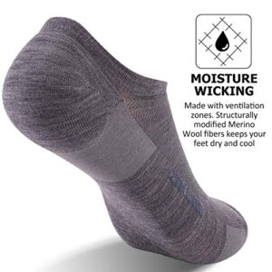 ZEAL WOOD Merino Wool No Show Running Tennis Golf Cycling Socks for Men Womens Mens Hiking Socks Women Men Moisture Wicking Ankle Athletic Socks Low Cut Wool Socks Gifts for Women 3 Pairs-Grey L