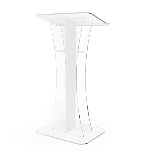 FixtureDisplays® Podium Clear Ghost Acrylic w/White Cross1803-310 Easy Assembly Required 1803-310-NEW