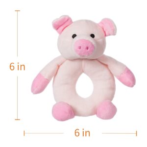 Apricot Lamb Baby Lovey Pig Soft Rattle Toy, Plush Stuffed Animal for Newborn Soft Hand Grip Shaker Over 0 Months (Pink Pig, 6 Inches)