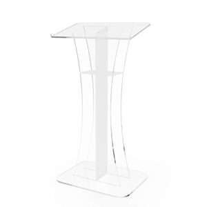 FixtureDisplays® Podium Clear Ghost Acrylic w/White Cross1803-310 Easy Assembly Required 1803-310-NEW