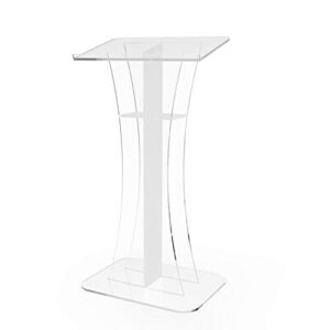 FixtureDisplays® Podium Clear Ghost Acrylic w/White Cross1803-310 Easy Assembly Required 1803-310-NEW