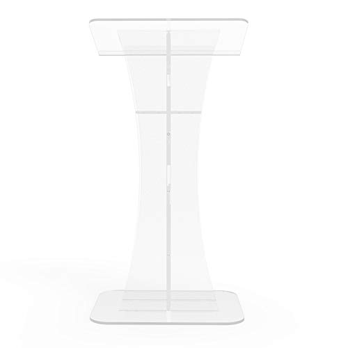 FixtureDisplays® Podium Clear Ghost Acrylic w/White Cross1803-310 Easy Assembly Required 1803-310-NEW