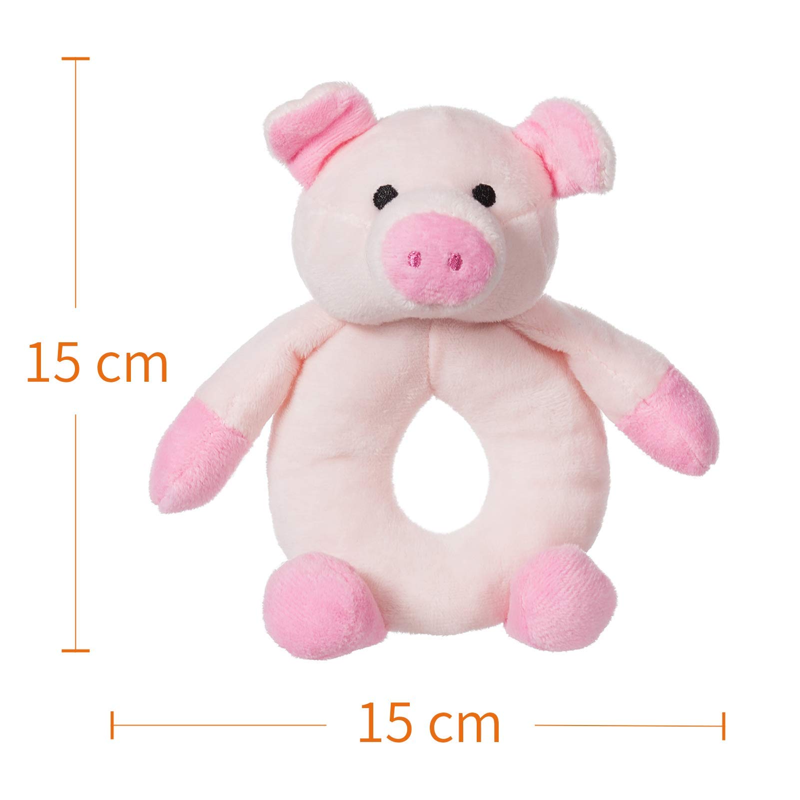Apricot Lamb Baby Lovey Pig Soft Rattle Toy, Plush Stuffed Animal for Newborn Soft Hand Grip Shaker Over 0 Months (Pink Pig, 6 Inches)