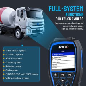 FCAR F506 Heavy Duty Truck Scanner Enhanced HD Diesel Scanner Full-Systems Diagnostic Tool with Engine/ABS/VCS/EBS/SRS/Suspension/Battery/Cluth Transmission Check Trucks & Cars 2 in 1 Codes Reader