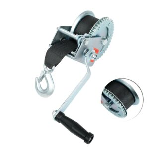 fekuar hand winch with hook & 20' strap hand crank use on manual trailer boat pull tow (1500lbs)