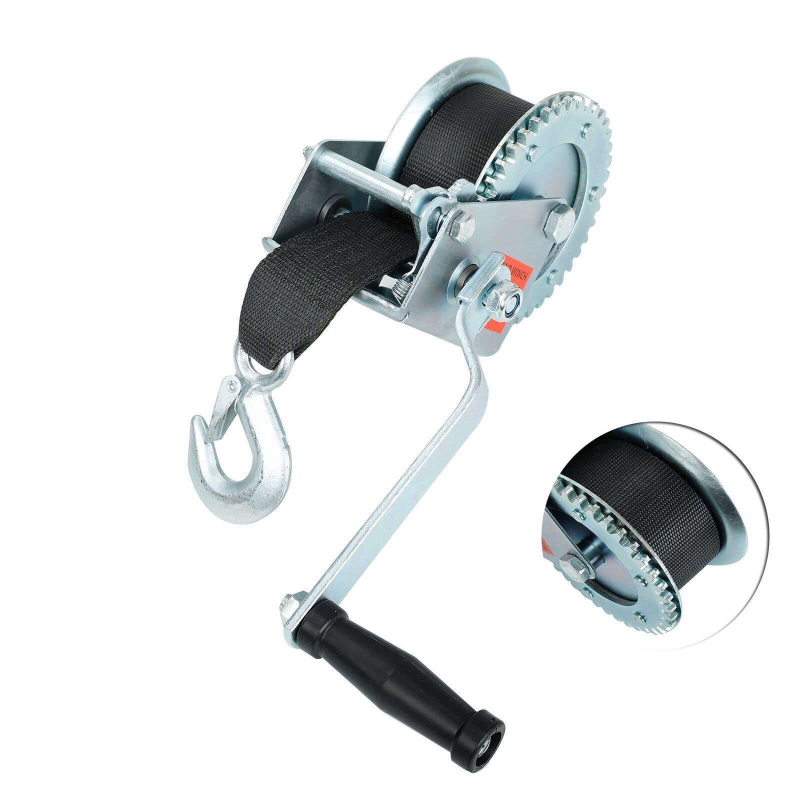 Fekuar Hand Winch with Hook & 20' Strap Hand Crank Use on Manual Trailer Boat Pull Tow (1500lbs)