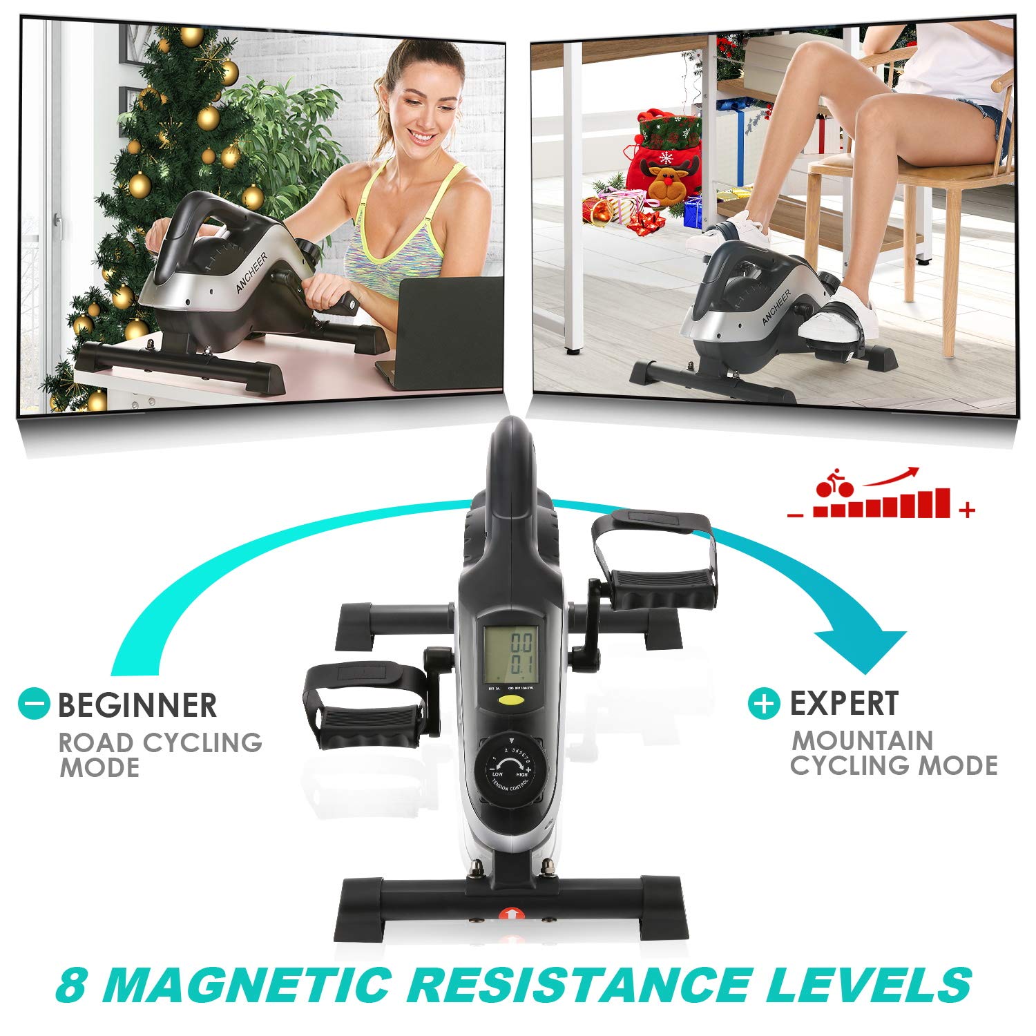 Under Desk Bike Pedal Exerciser, ANCHEER Magnetic Mini Exercise Bike for Arm Leg Recovery, Physical Therapy Leg Exerciser While Sitting for Home and Office Fitness