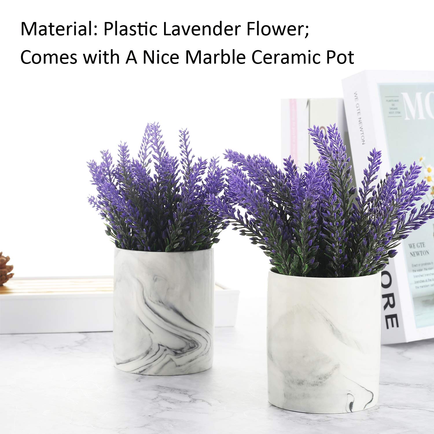 LUEUR Artificial Flower Potted Lavender Purple Fake Flowers Faux Lavenders in Pots for Home Decor Party Wedding Garden Office Patio Decoration