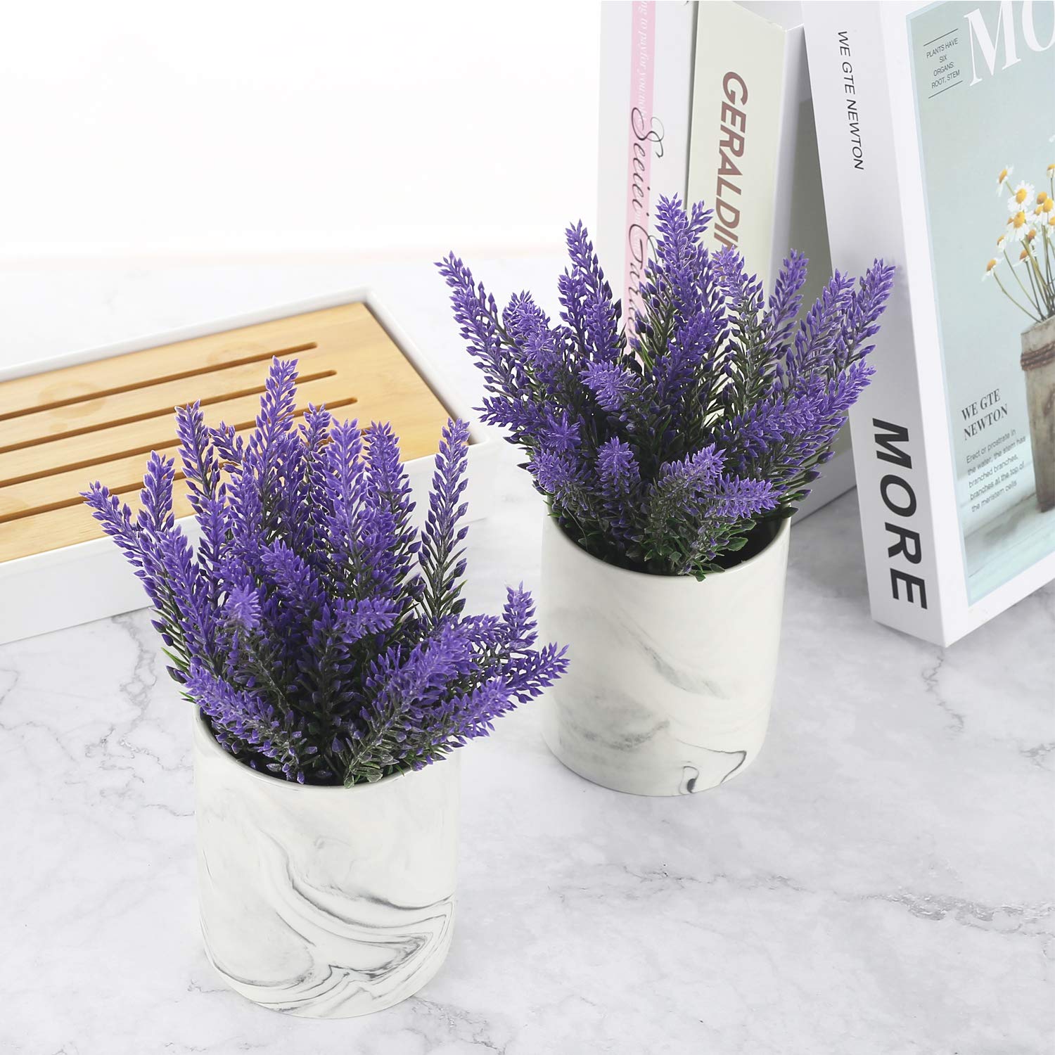 LUEUR Artificial Flower Potted Lavender Purple Fake Flowers Faux Lavenders in Pots for Home Decor Party Wedding Garden Office Patio Decoration