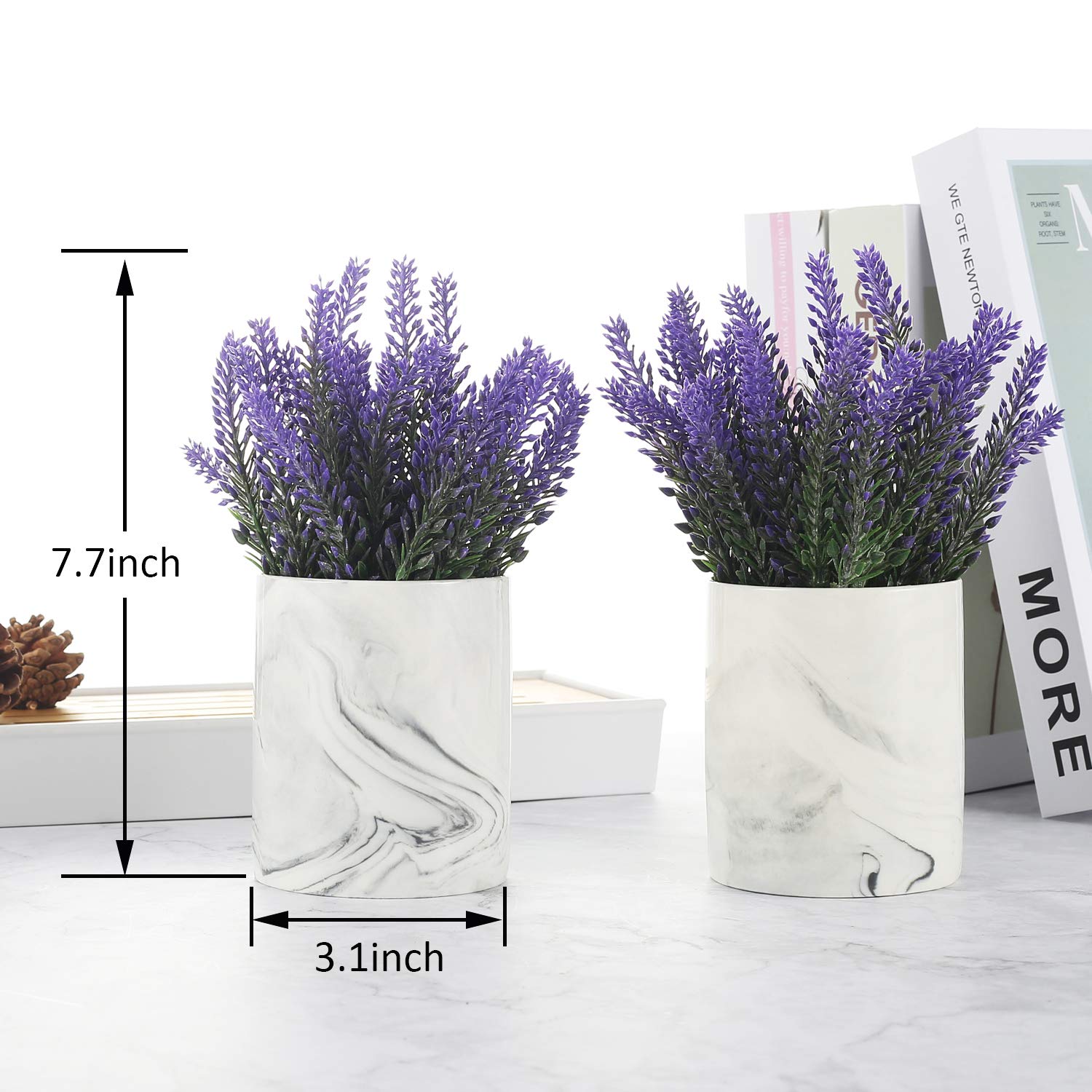 LUEUR Artificial Flower Potted Lavender Purple Fake Flowers Faux Lavenders in Pots for Home Decor Party Wedding Garden Office Patio Decoration