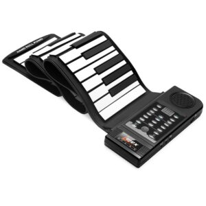 lujex 61 keys double speaker roll up piano upgraded portable rechargeable electronic hand roll piano with environmental silicone piano keyboard for beginners (black)