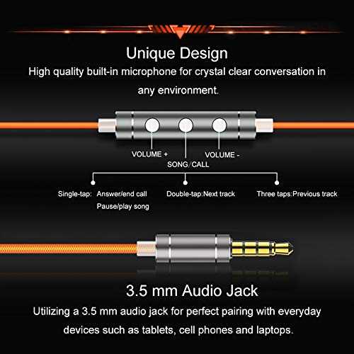 TIMMKOO Wired Earbuds Dual Drivers Phone Earbuds with Mic Bass Earphone with Microphone Noise Isolating for iPhone Android Smartphones Tablets Laptop Orange