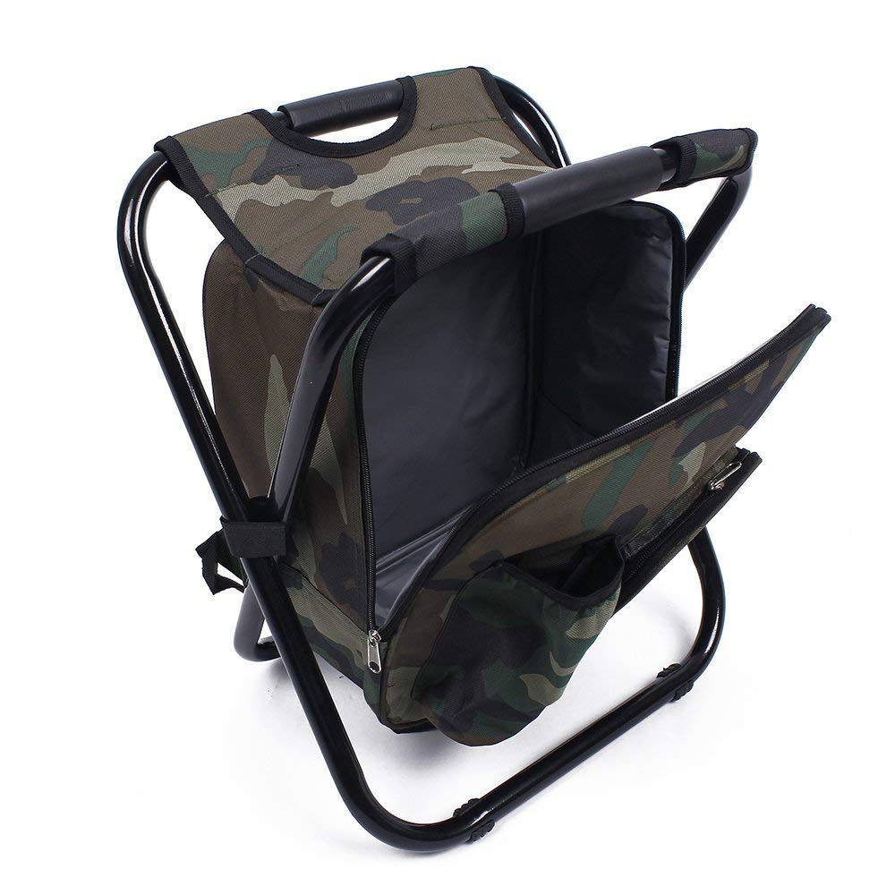 UNISTRENGH Folding 3 in 1 Camping Chair Stool Backpack with Cooler Insulated Picnic Bag, Hiking Camouflage Seat Table Bag Camping Gear for Outdoor Indoor Fishing Travel Beach BBQ (Camouflage)