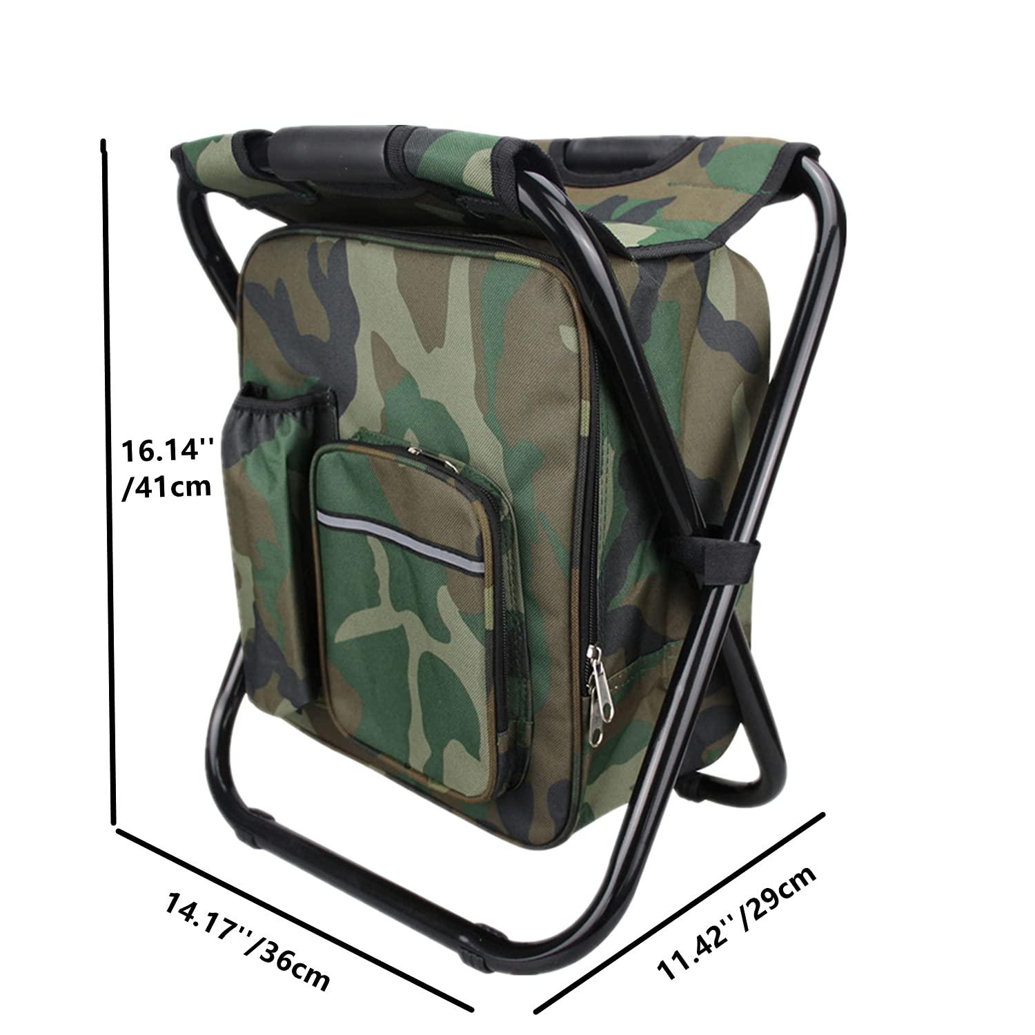 UNISTRENGH Folding 3 in 1 Camping Chair Stool Backpack with Cooler Insulated Picnic Bag, Hiking Camouflage Seat Table Bag Camping Gear for Outdoor Indoor Fishing Travel Beach BBQ (Camouflage)