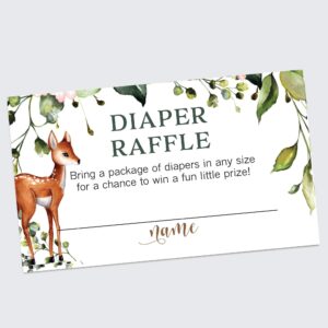 set of 50 oh deer! theme diaper raffle cards, diaper raffle cards for baby shower, diaper raffle tickets for woodland baby shower