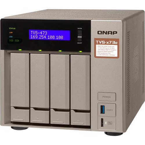 QNAP Turbo NAS TVS-473e NAS Storage, AMD RX-421BD, 32GB DDR4, 2TB SSD for Ultra Fast Storage, 16TB HDD, Radeon R7 Graphics, RAID, QTS 4.3 Operating System