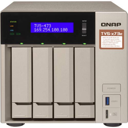 QNAP Turbo NAS TVS-473e NAS Storage, AMD RX-421BD, 32GB DDR4, 2TB SSD for Ultra Fast Storage, 16TB HDD, Radeon R7 Graphics, RAID, QTS 4.3 Operating System