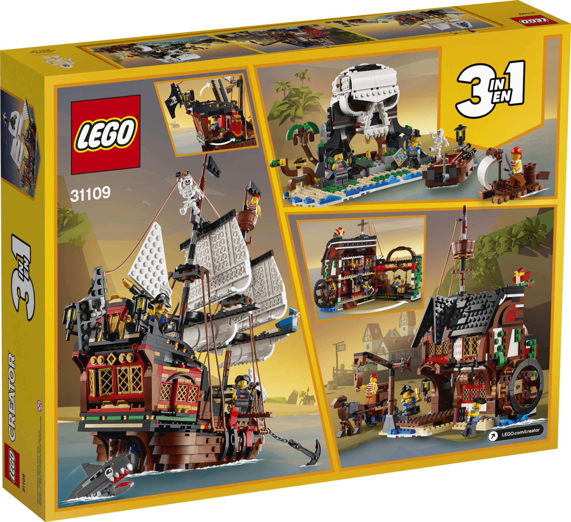 LEGO Creator 3 in 1 Pirate Ship Building Set, Kids can Rebuild The Pirate Ship into an Inn or Skull Island, Features 4 Minifigures and Shark Toy, Makes a Great Gift for Kids Ages 9+ Years Old, 31109