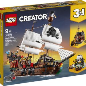 LEGO Creator 3 in 1 Pirate Ship Building Set, Kids can Rebuild The Pirate Ship into an Inn or Skull Island, Features 4 Minifigures and Shark Toy, Makes a Great Gift for Kids Ages 9+ Years Old, 31109