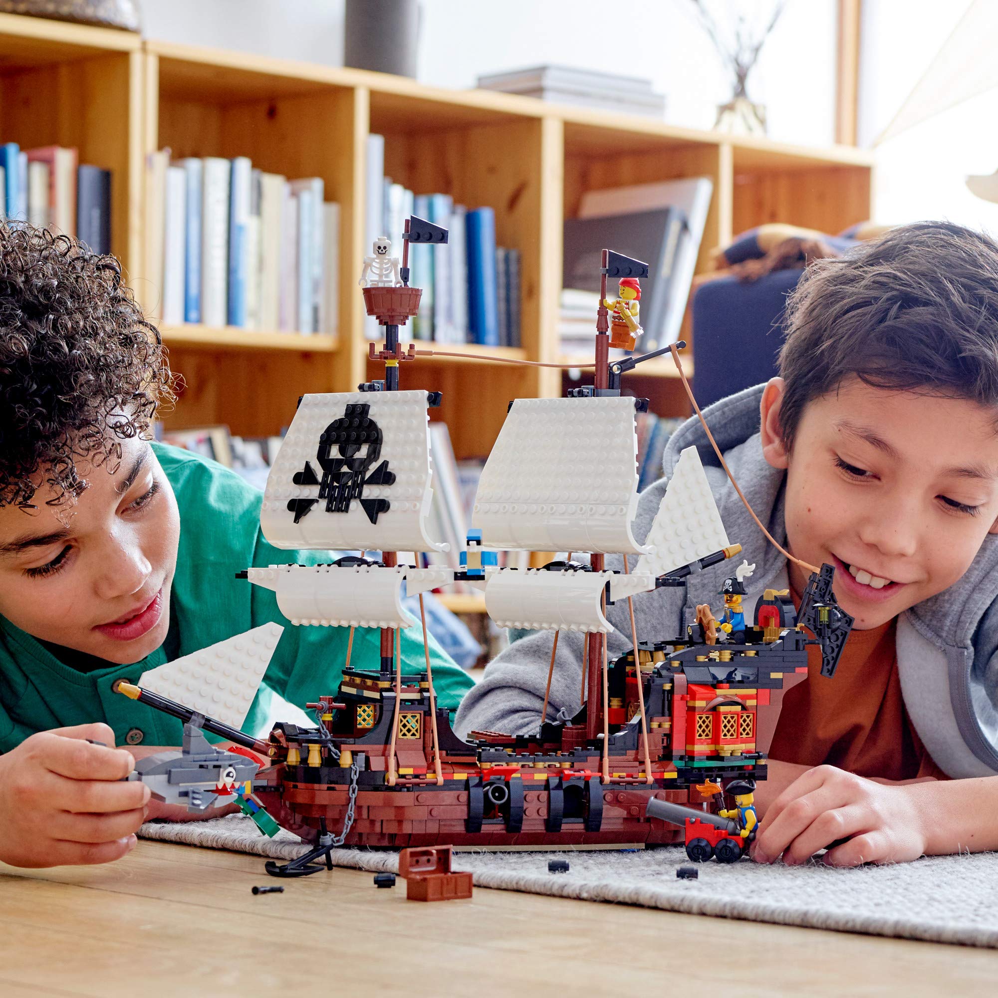 LEGO Creator 3 in 1 Pirate Ship Building Set, Kids can Rebuild The Pirate Ship into an Inn or Skull Island, Features 4 Minifigures and Shark Toy, Makes a Great Gift for Kids Ages 9+ Years Old, 31109