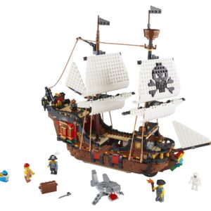 LEGO Creator 3 in 1 Pirate Ship Building Set, Kids can Rebuild The Pirate Ship into an Inn or Skull Island, Features 4 Minifigures and Shark Toy, Makes a Great Gift for Kids Ages 9+ Years Old, 31109