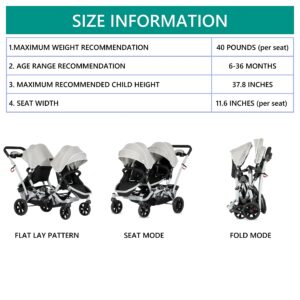 Dream On Me Track Tandem Double Umbrella Stroller in Light Grey, Lightweight Double Stroller for Infant and Toddler, Multi-Position Reversible & Reclining Seats, Large Storage Basket and Canopy