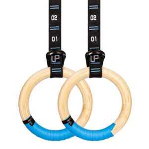 upgrade wooden gymnastic non- slip rings with heavy duty adjustable straps - olympic gym ring for strength training, workout, bodybuilding, cross training, fitness, pull-ups and dip