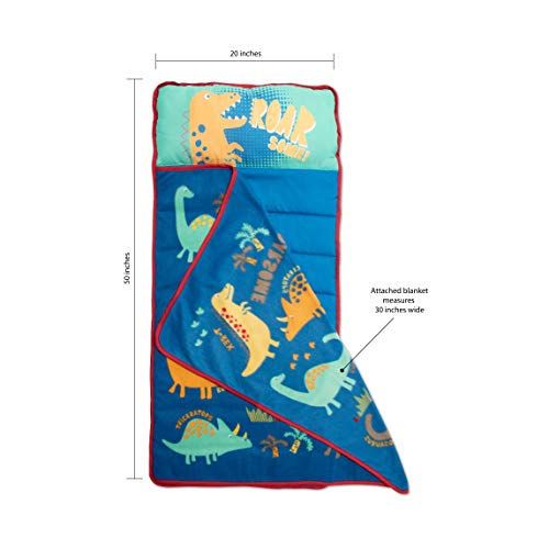 Baby Boom Funhouse Dinosaurs Kids Nap Mat Set – Includes Pillow and Fleece Blanket – Great for Boys Napping during Daycare or Preschool - Fits Toddlers, Blue