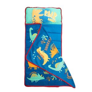 Baby Boom Funhouse Dinosaurs Kids Nap Mat Set – Includes Pillow and Fleece Blanket – Great for Boys Napping during Daycare or Preschool - Fits Toddlers, Blue