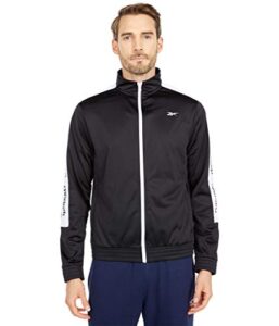 reebok men's training essentials full zip linear logo track jacket, black/white, 2xl