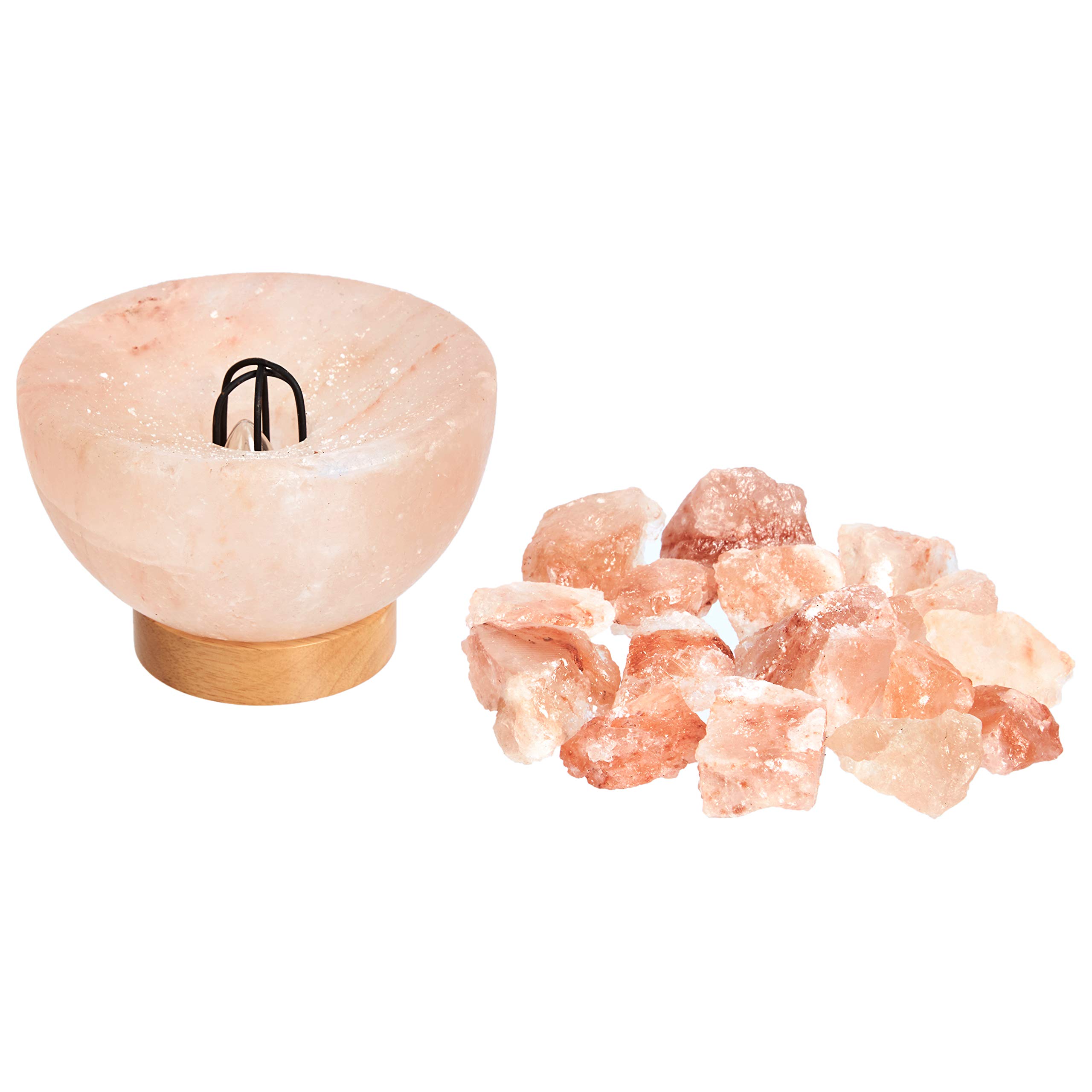 Amazon Basics Natural Himalayan Salt Lamp Bowl with Natural Crystal Chunks, Wood Base with Dimmer Switch - Crystal Pink