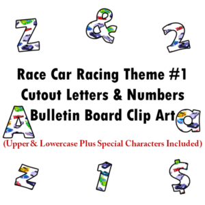 race car racing theme 1 bulletin board cutout letters and numbers clip art uppercase lowercase combo pack