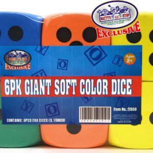 Deluxe Giant 3.15" EVA Foam Dice (Pack of 6) with Bonus Matty's Toy Stop Storage Bag