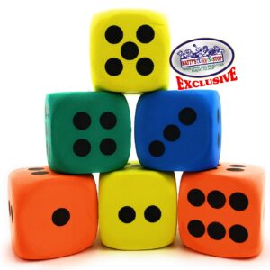 Deluxe Giant 3.15" EVA Foam Dice (Pack of 6) with Bonus Matty's Toy Stop Storage Bag