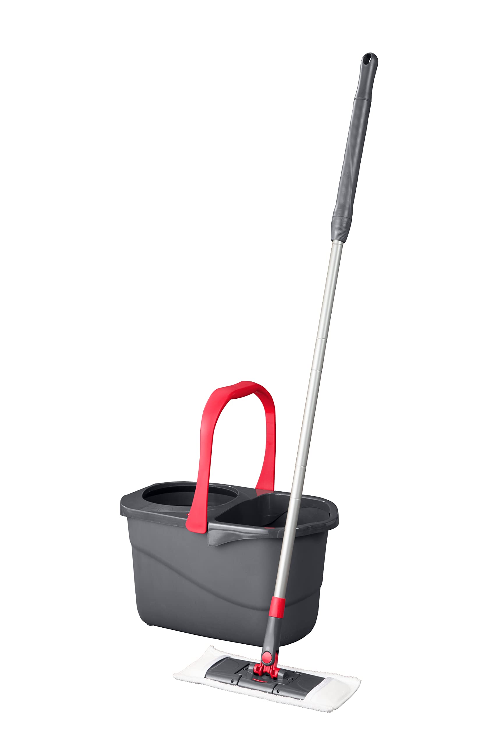 Rubbermaid Microfiber Flat Spin Mop Floor Cleaning System with Wringer Bucket, Red, Flat Floor Mop for Hardwood/Laminate/Vinyl/Tile/Stone Floors