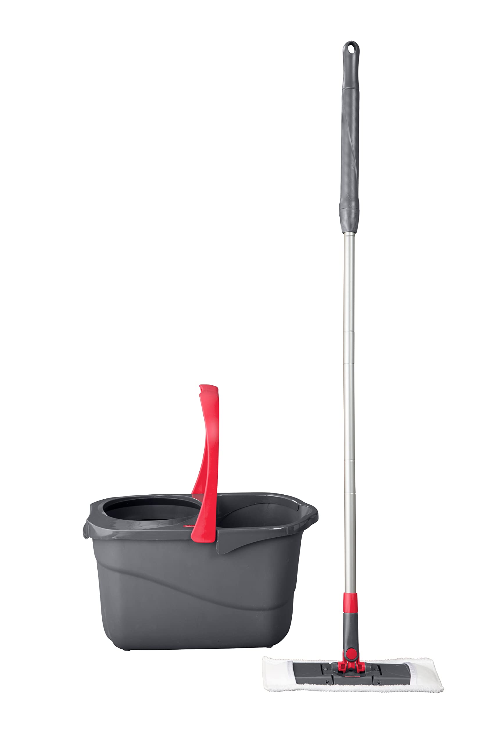 Rubbermaid Microfiber Flat Spin Mop Floor Cleaning System with Wringer Bucket, Red, Flat Floor Mop for Hardwood/Laminate/Vinyl/Tile/Stone Floors