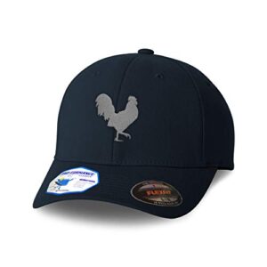 flexfit hats for men & women grey rooster in a poultry embroidery polyester dad hat baseball cap dark navy design only large xlarge