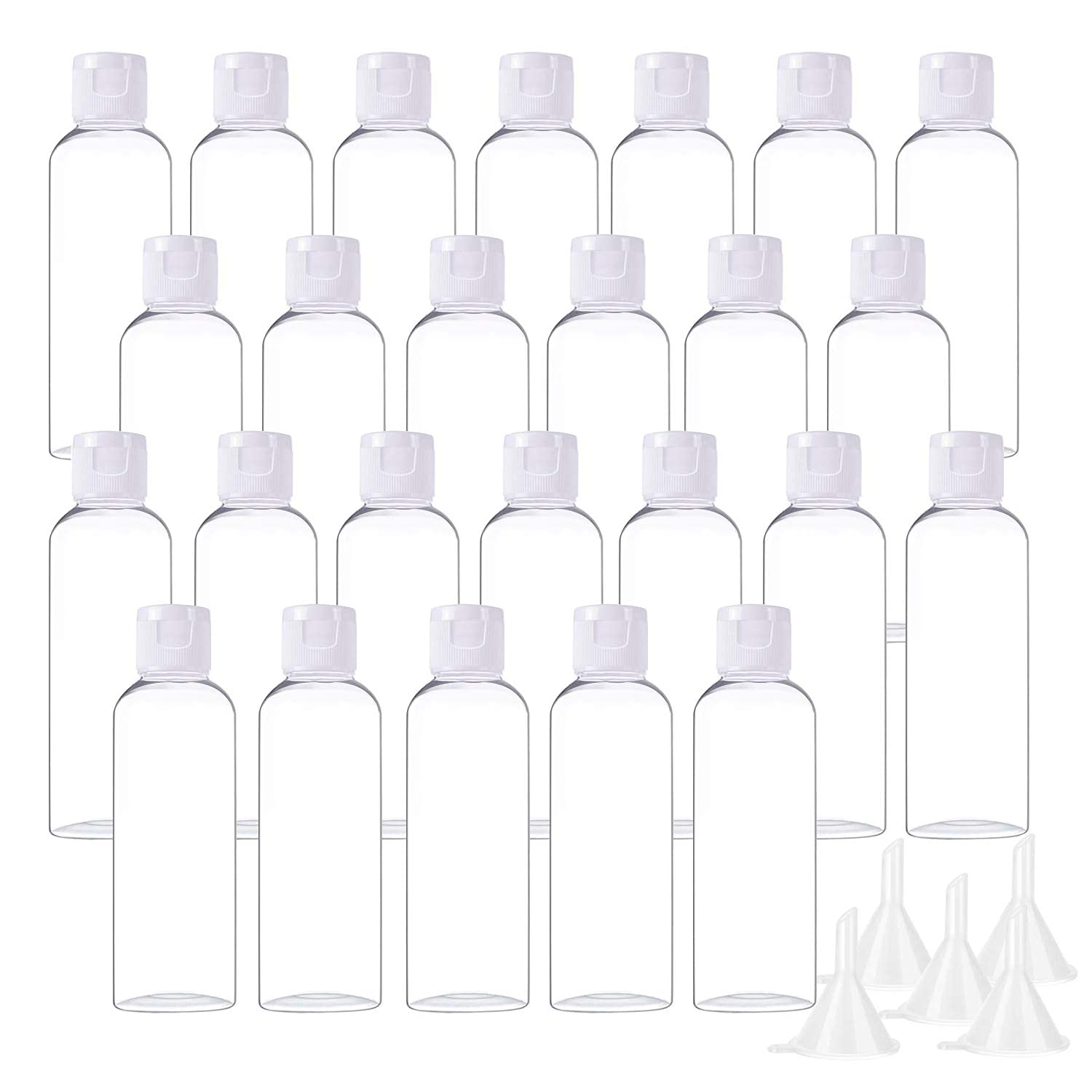 YsesoAi 25Pcs 2 oz Clear Plastic Empty Bottles Travel Containers with Flip Cap for Toiletries Liquids Shampoo Lotion Conditioner (White Cap)