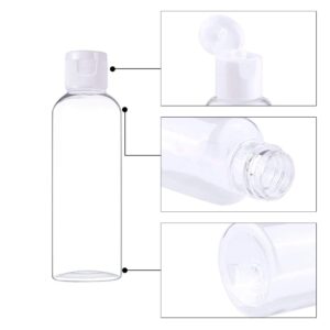 YsesoAi 25Pcs 2 oz Clear Plastic Empty Bottles Travel Containers with Flip Cap for Toiletries Liquids Shampoo Lotion Conditioner (White Cap)