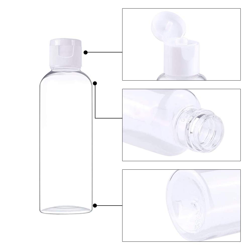 YsesoAi 25Pcs 2 oz Clear Plastic Empty Bottles Travel Containers with Flip Cap for Toiletries Liquids Shampoo Lotion Conditioner (White Cap)