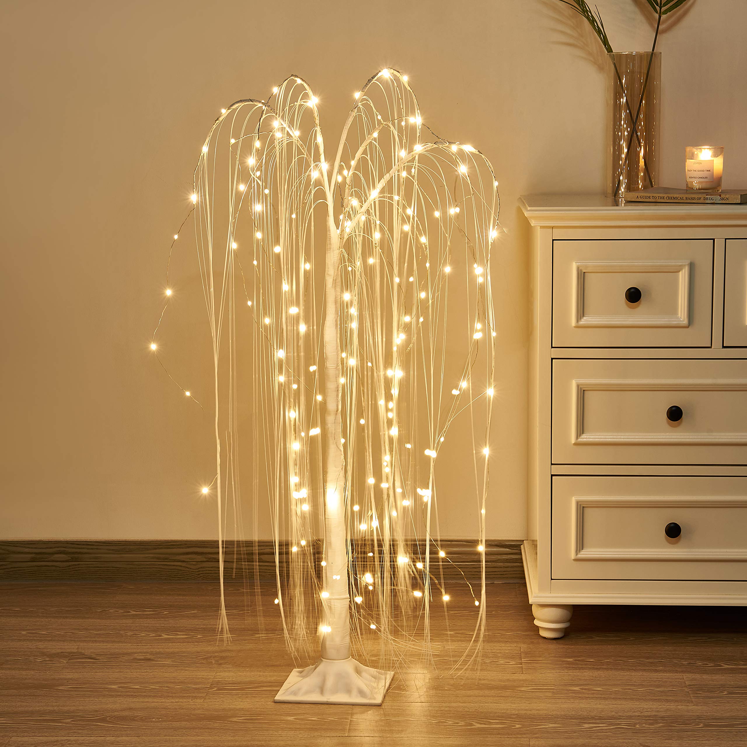 Vanthylit 4FT 180LED White Willow Tree Light with Fairy Lights Warm White for Christmas Deacorations Party Indoor and Outdoor Decor