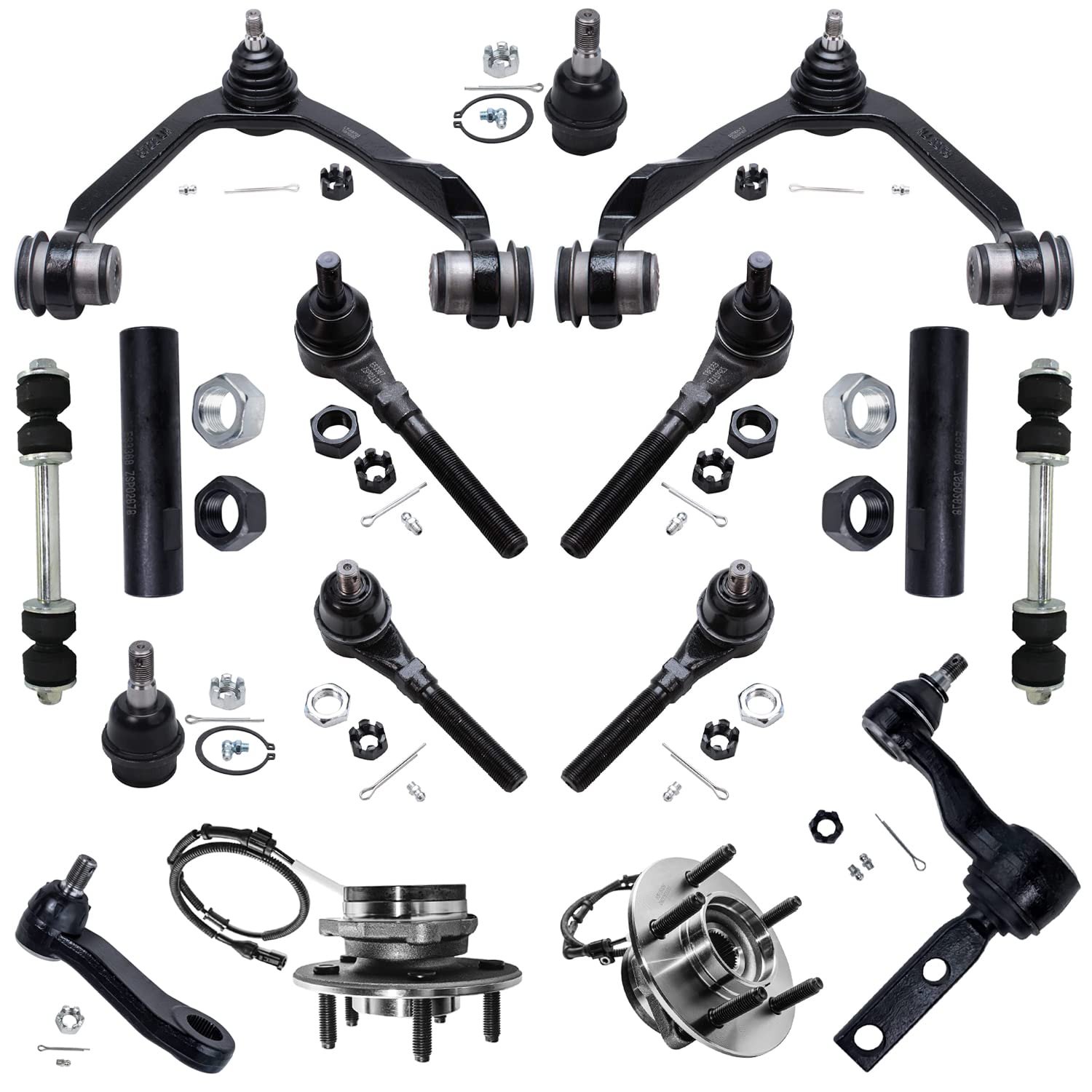 Detroit Axle - 4WD Front End 16pc Suspension Kit for 00-03 Ford F-150 2000 2001 2002 2003 Wheel Bearing Hubs Upper Control Arms Lower Ball Joints Sway Bars Tie Rods Idler Pitman Arm Sleeve Replacement