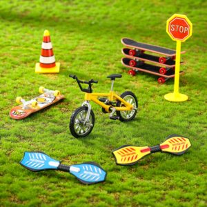 31 Pieces Mini Finger Toys Set Finger Skateboards for Kids Mini Finger Bikes Tiny Swing Board with Replacement Wheels and Tools Fingertip Movement Party Favors for Kids Gifts for Ages 6 and up