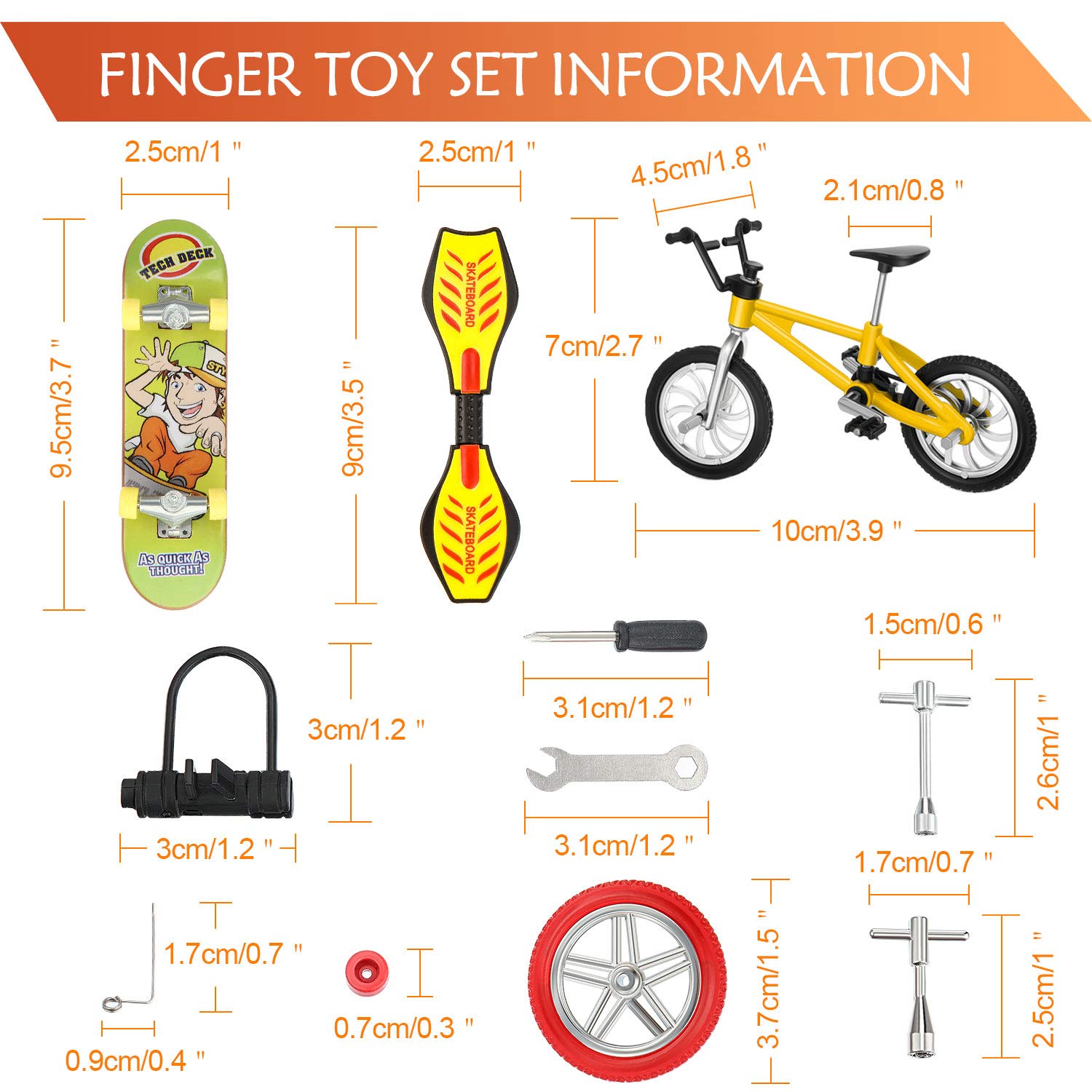 31 Pieces Mini Finger Toys Set Finger Skateboards for Kids Mini Finger Bikes Tiny Swing Board with Replacement Wheels and Tools Fingertip Movement Party Favors for Kids Gifts for Ages 6 and up