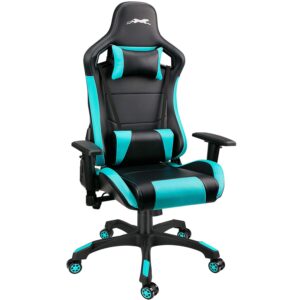 leopard gaming chair, high back pu leather office chair, adjustable video gaming chairs, swivel racing chair with adjustable armrest (black/light blue)