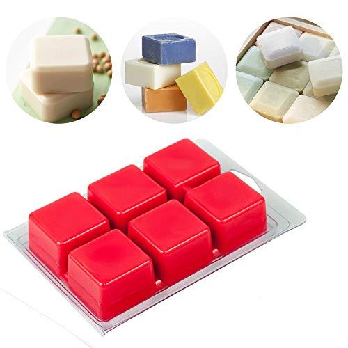 Perkisboby 50 Packs Wax Melt Clamshells Molds Square, 6 Cavity Clear Plastic Cube Tray for Candle-Making & Soap